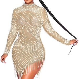 Tan Dress with Rhinestones